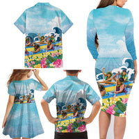 Hawaii Outrigger Canoe Race Family Matching Long Sleeve Bodycon Dress and Hawaiian Shirt Polynesian Style Watercolor Style LT05 - Polynesian Pride