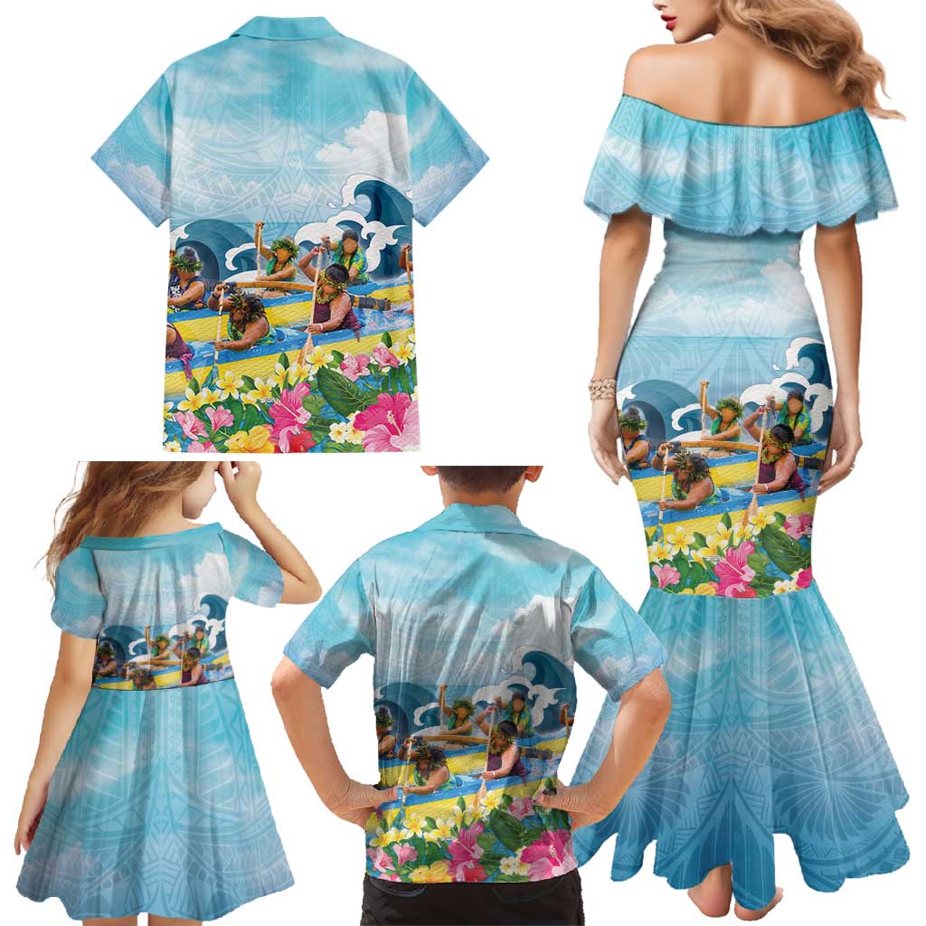 Hawaii Outrigger Canoe Race Family Matching Mermaid Dress and Hawaiian Shirt Polynesian Style Watercolor Style LT05 - Polynesian Pride
