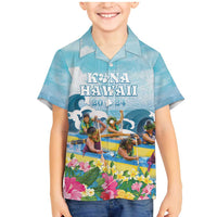 Hawaii Outrigger Canoe Race Family Matching Mermaid Dress and Hawaiian Shirt Polynesian Style Watercolor Style LT05 Son's Shirt Blue - Polynesian Pride