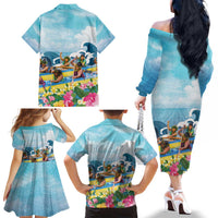 Hawaii Outrigger Canoe Race Family Matching Off The Shoulder Long Sleeve Dress and Hawaiian Shirt Polynesian Style Watercolor Style LT05 - Polynesian Pride