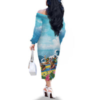 Hawaii Outrigger Canoe Race Family Matching Off The Shoulder Long Sleeve Dress and Hawaiian Shirt Polynesian Style Watercolor Style LT05 - Polynesian Pride