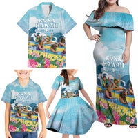 Hawaii Outrigger Canoe Race Family Matching Off Shoulder Maxi Dress and Hawaiian Shirt Polynesian Style Watercolor Style LT05 - Polynesian Pride