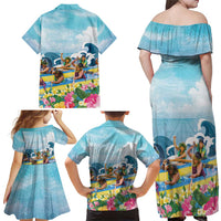 Hawaii Outrigger Canoe Race Family Matching Off Shoulder Maxi Dress and Hawaiian Shirt Polynesian Style Watercolor Style LT05 - Polynesian Pride