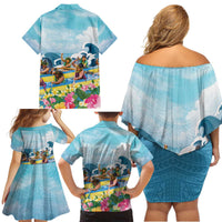 Hawaii Outrigger Canoe Race Family Matching Off Shoulder Short Dress and Hawaiian Shirt Polynesian Style Watercolor Style LT05 - Polynesian Pride
