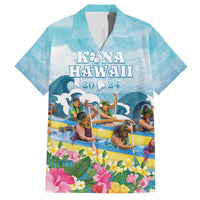 Hawaii Outrigger Canoe Race Family Matching Off Shoulder Short Dress and Hawaiian Shirt Polynesian Style Watercolor Style LT05 Dad's Shirt - Short Sleeve Blue - Polynesian Pride