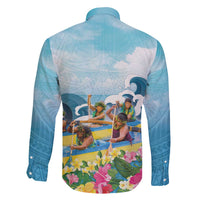 Hawaii Outrigger Canoe Race Family Matching Off Shoulder Short Dress and Hawaiian Shirt Polynesian Style Watercolor Style LT05 - Polynesian Pride