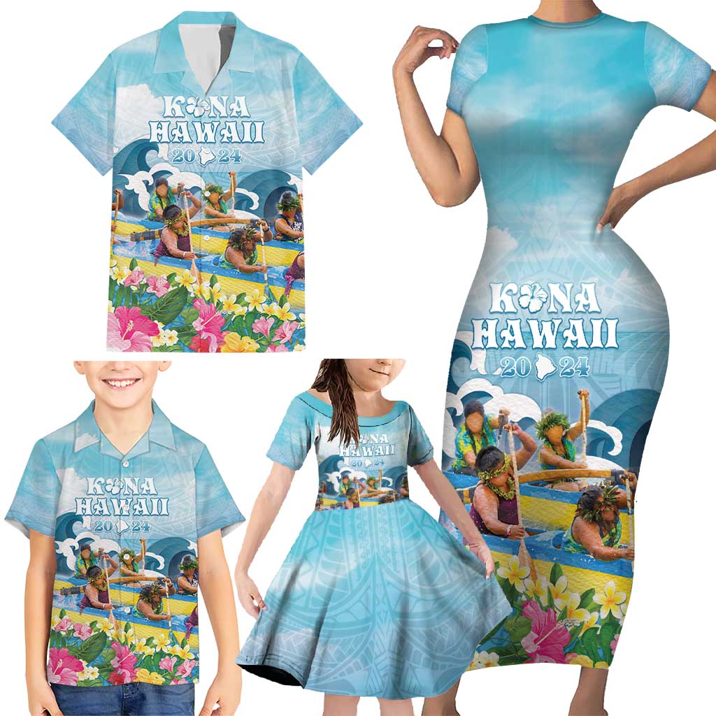 Hawaii Outrigger Canoe Race Family Matching Short Sleeve Bodycon Dress and Hawaiian Shirt Polynesian Style Watercolor Style LT05 - Polynesian Pride