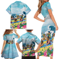 Hawaii Outrigger Canoe Race Family Matching Short Sleeve Bodycon Dress and Hawaiian Shirt Polynesian Style Watercolor Style LT05 - Polynesian Pride