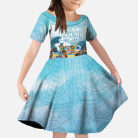 Hawaii Outrigger Canoe Race Family Matching Summer Maxi Dress and Hawaiian Shirt Polynesian Style Watercolor Style LT05 Daughter's Dress Blue - Polynesian Pride