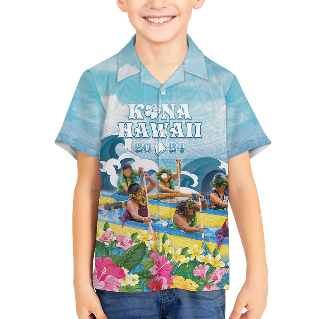 Hawaii Outrigger Canoe Race Family Matching Tank Maxi Dress and Hawaiian Shirt Polynesian Style Watercolor Style LT05 Son's Shirt Blue - Polynesian Pride