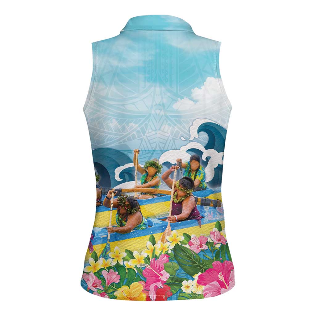 Hawaii Outrigger Canoe Race Women Sleeveless Polo Shirt Polynesian Style Watercolor Style LT05 - Polynesian Pride