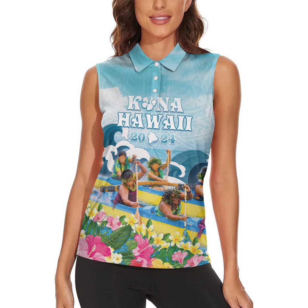 Hawaii Outrigger Canoe Race Women Sleeveless Polo Shirt Polynesian Style Watercolor Style LT05 - Polynesian Pride