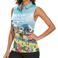 Hawaii Outrigger Canoe Race Women Sleeveless Polo Shirt Polynesian Style Watercolor Style LT05 - Polynesian Pride
