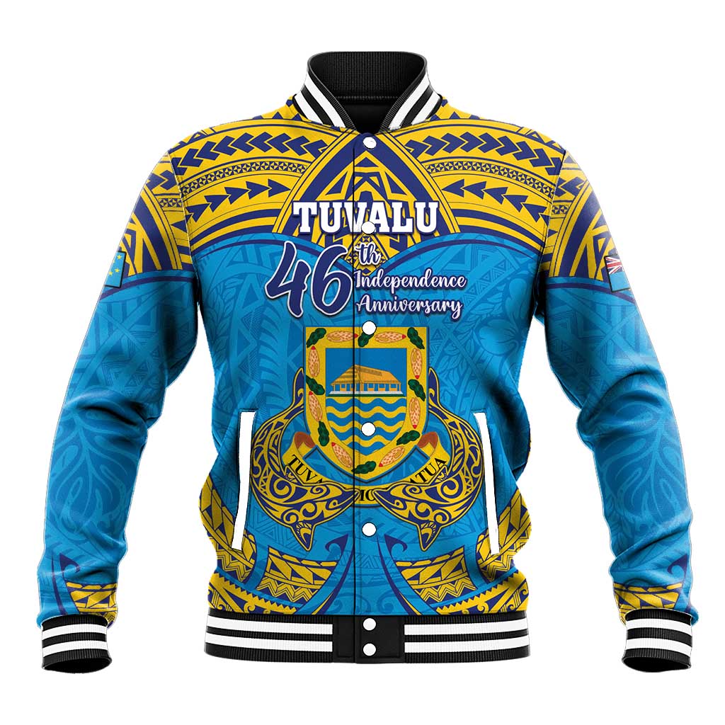 Personalised Tuvalu Independence Day Baseball Jacket Coat Of Arms With Polynesian Dolphin Tattoo