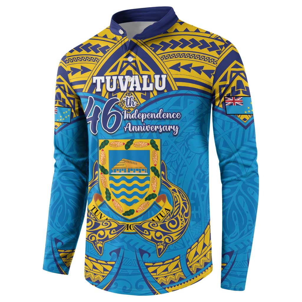 Personalised Tuvalu Independence Day Button Sweatshirt Coat Of Arms With Polynesian Dolphin Tattoo