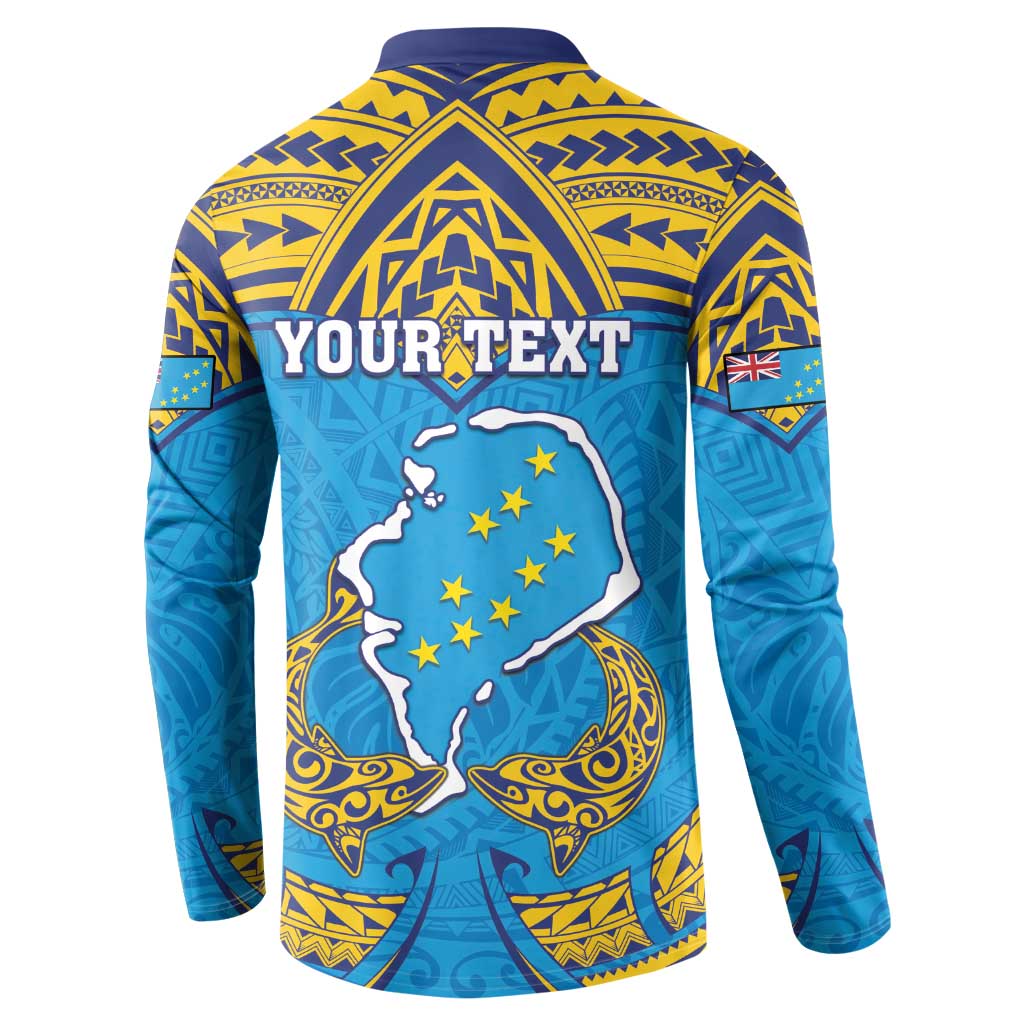 Personalised Tuvalu Independence Day Button Sweatshirt Coat Of Arms With Polynesian Dolphin Tattoo