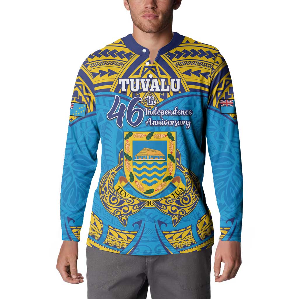 Personalised Tuvalu Independence Day Button Sweatshirt Coat Of Arms With Polynesian Dolphin Tattoo