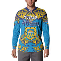 Personalised Tuvalu Independence Day Button Sweatshirt Coat Of Arms With Polynesian Dolphin Tattoo