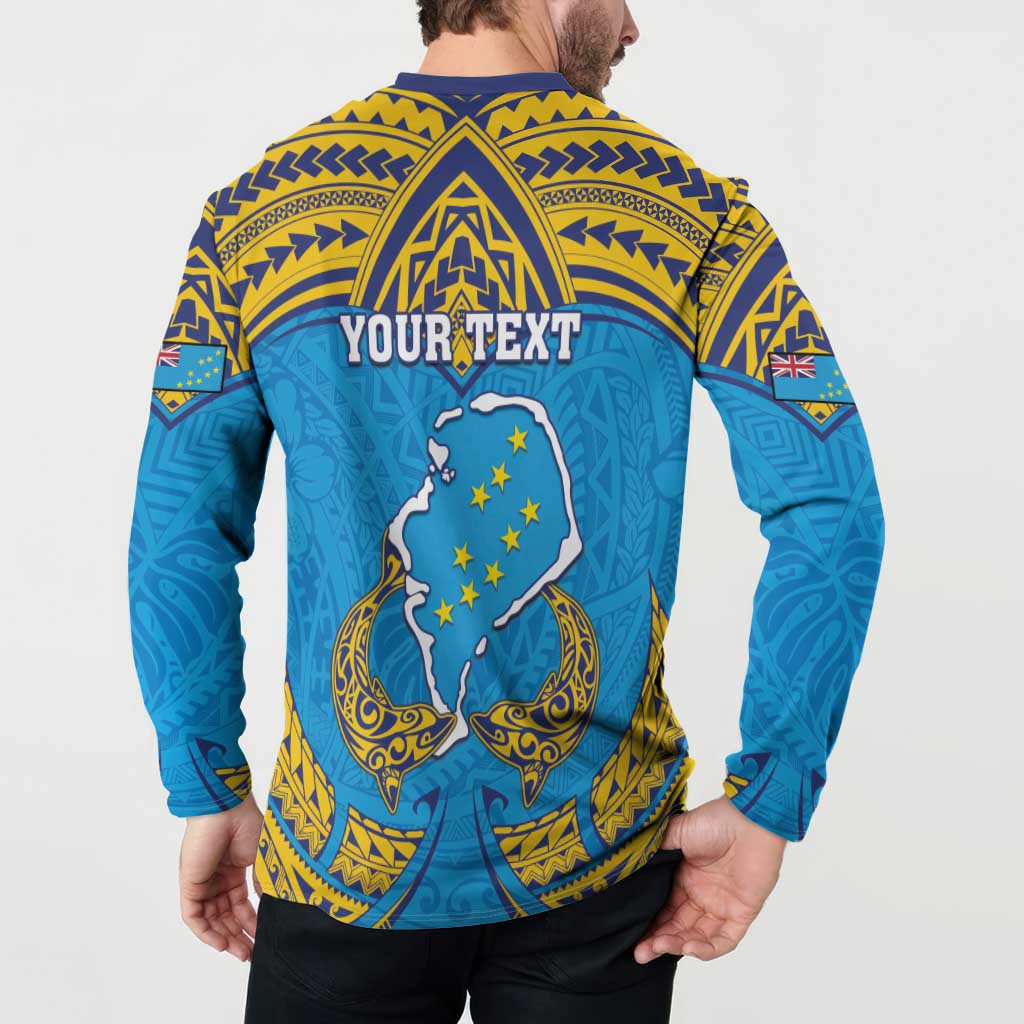 Personalised Tuvalu Independence Day Button Sweatshirt Coat Of Arms With Polynesian Dolphin Tattoo