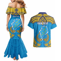 Personalised Tuvalu Independence Day Couples Matching Mermaid Dress and Hawaiian Shirt Coat Of Arms With Polynesian Dolphin Tattoo LT05 - Polynesian Pride