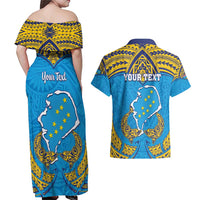 Personalised Tuvalu Independence Day Couples Matching Off Shoulder Maxi Dress and Hawaiian Shirt Coat Of Arms With Polynesian Dolphin Tattoo LT05 - Polynesian Pride