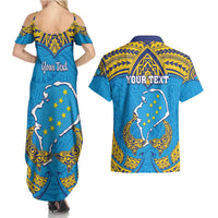 Personalised Tuvalu Independence Day Couples Matching Summer Maxi Dress and Hawaiian Shirt Coat Of Arms With Polynesian Dolphin Tattoo LT05 - Polynesian Pride