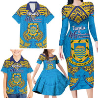 Personalised Tuvalu Independence Day Family Matching Long Sleeve Bodycon Dress and Hawaiian Shirt Coat Of Arms With Polynesian Dolphin Tattoo LT05 - Polynesian Pride