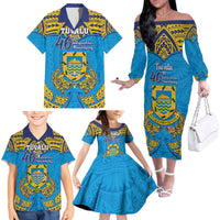 Personalised Tuvalu Independence Day Family Matching Off The Shoulder Long Sleeve Dress and Hawaiian Shirt Coat Of Arms With Polynesian Dolphin Tattoo LT05 - Polynesian Pride