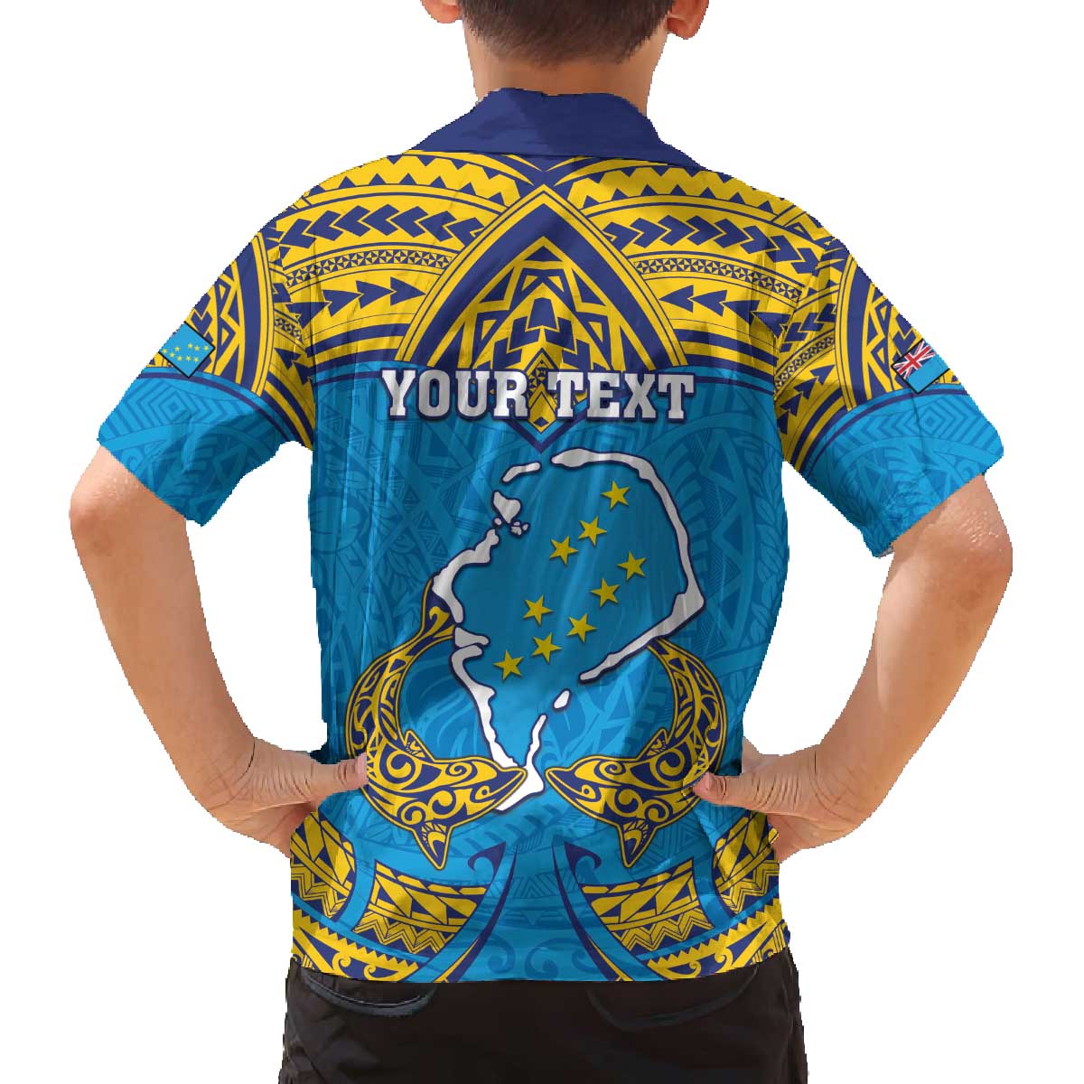 Personalised Tuvalu Independence Day Family Matching Off Shoulder Short Dress and Hawaiian Shirt Coat Of Arms With Polynesian Dolphin Tattoo LT05 - Polynesian Pride