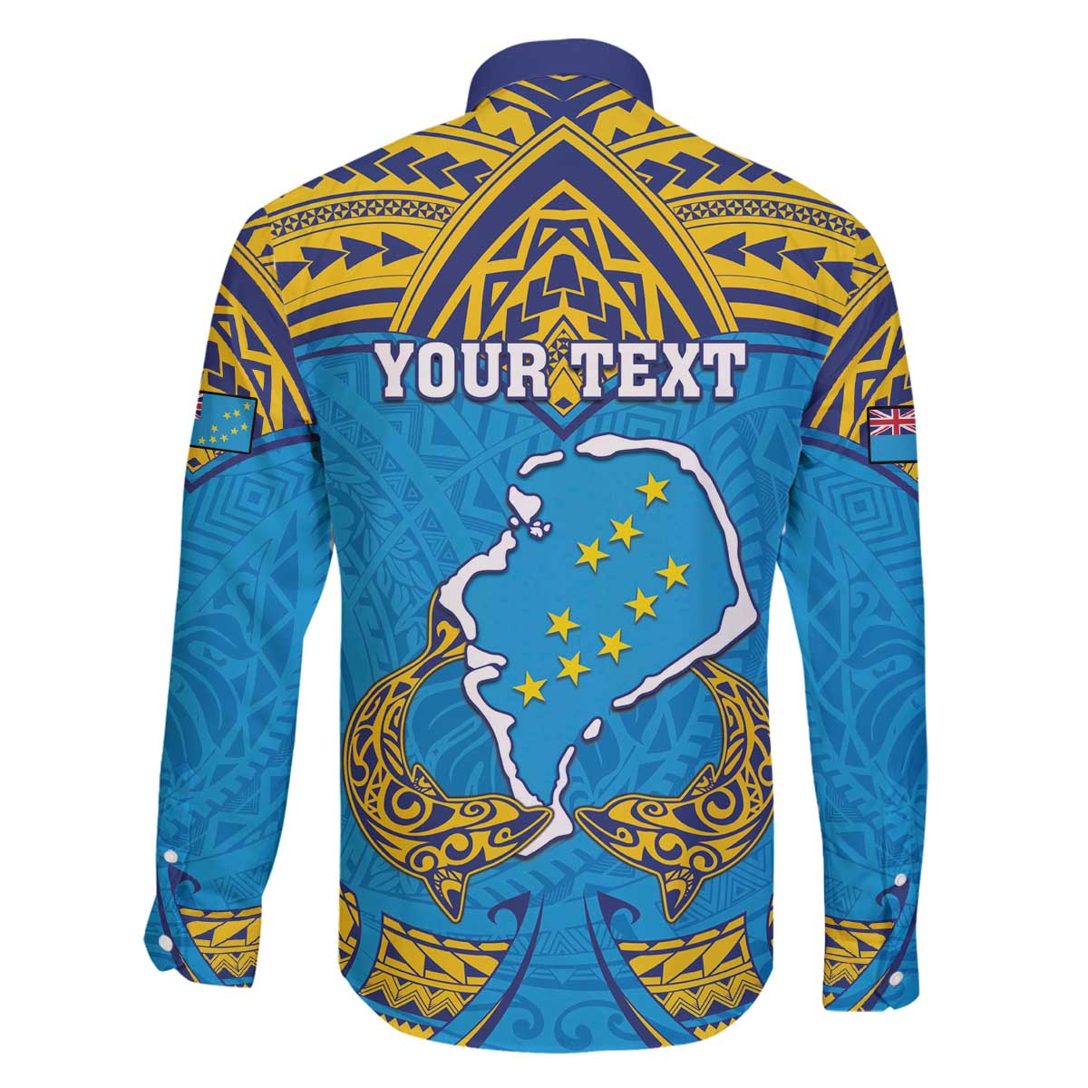 Personalised Tuvalu Independence Day Family Matching Off Shoulder Short Dress and Hawaiian Shirt Coat Of Arms With Polynesian Dolphin Tattoo LT05 - Polynesian Pride