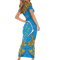 Personalised Tuvalu Independence Day Family Matching Short Sleeve Bodycon Dress and Hawaiian Shirt Coat Of Arms With Polynesian Dolphin Tattoo LT05 - Polynesian Pride