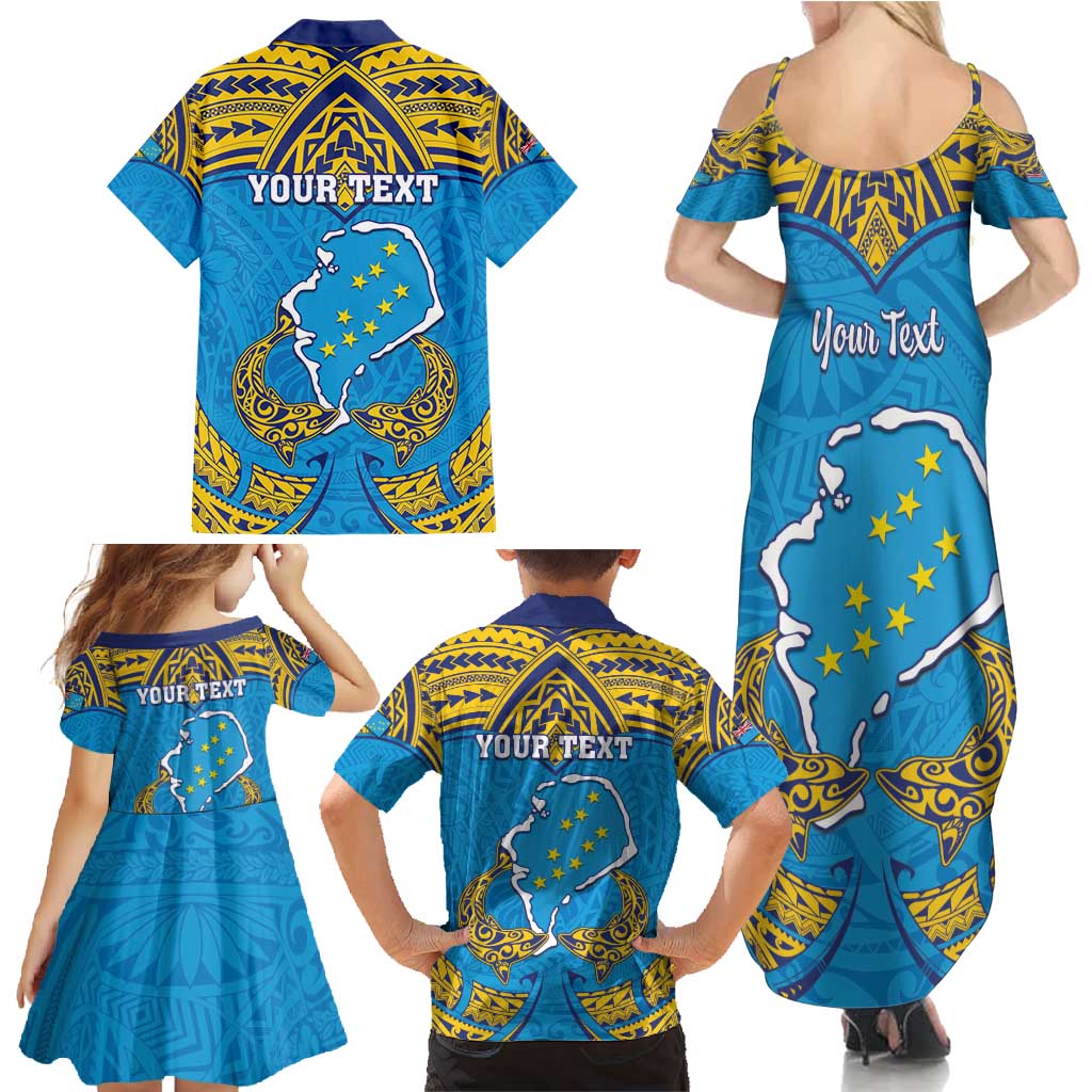 Personalised Tuvalu Independence Day Family Matching Summer Maxi Dress and Hawaiian Shirt Coat Of Arms With Polynesian Dolphin Tattoo LT05 - Polynesian Pride