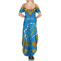 Personalised Tuvalu Independence Day Family Matching Summer Maxi Dress and Hawaiian Shirt Coat Of Arms With Polynesian Dolphin Tattoo LT05 - Polynesian Pride