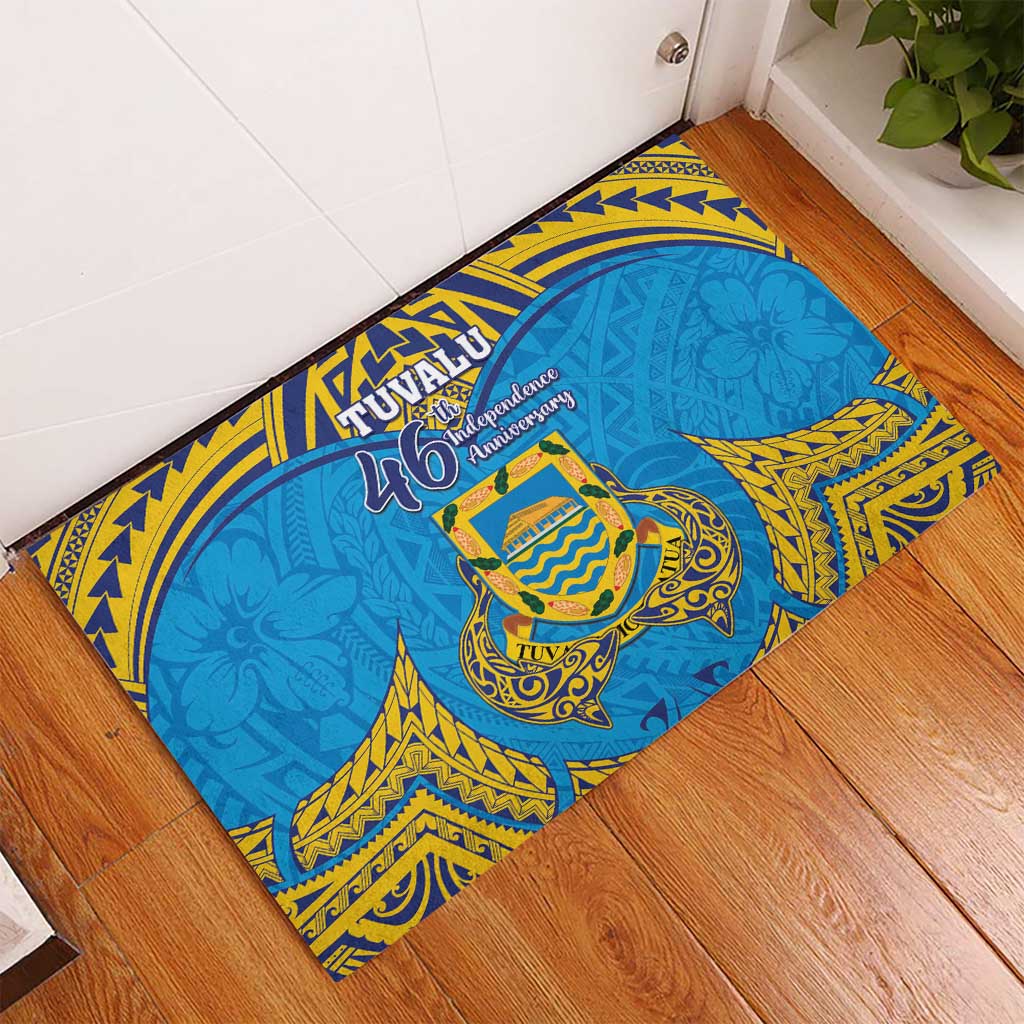 Tuvalu Independence Day Rubber Doormat Coat Of Arms With Polynesian Dolphin Tattoo
