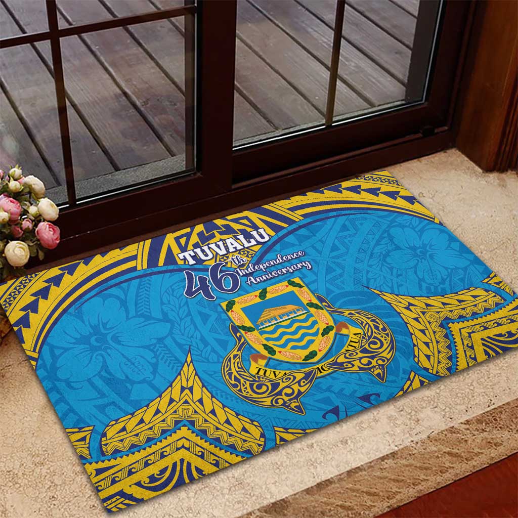 Tuvalu Independence Day Rubber Doormat Coat Of Arms With Polynesian Dolphin Tattoo