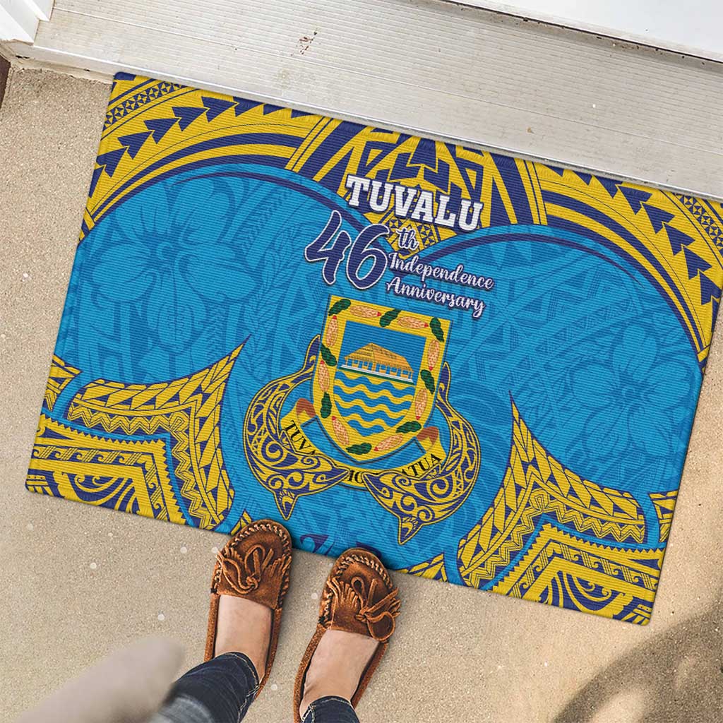Tuvalu Independence Day Rubber Doormat Coat Of Arms With Polynesian Dolphin Tattoo