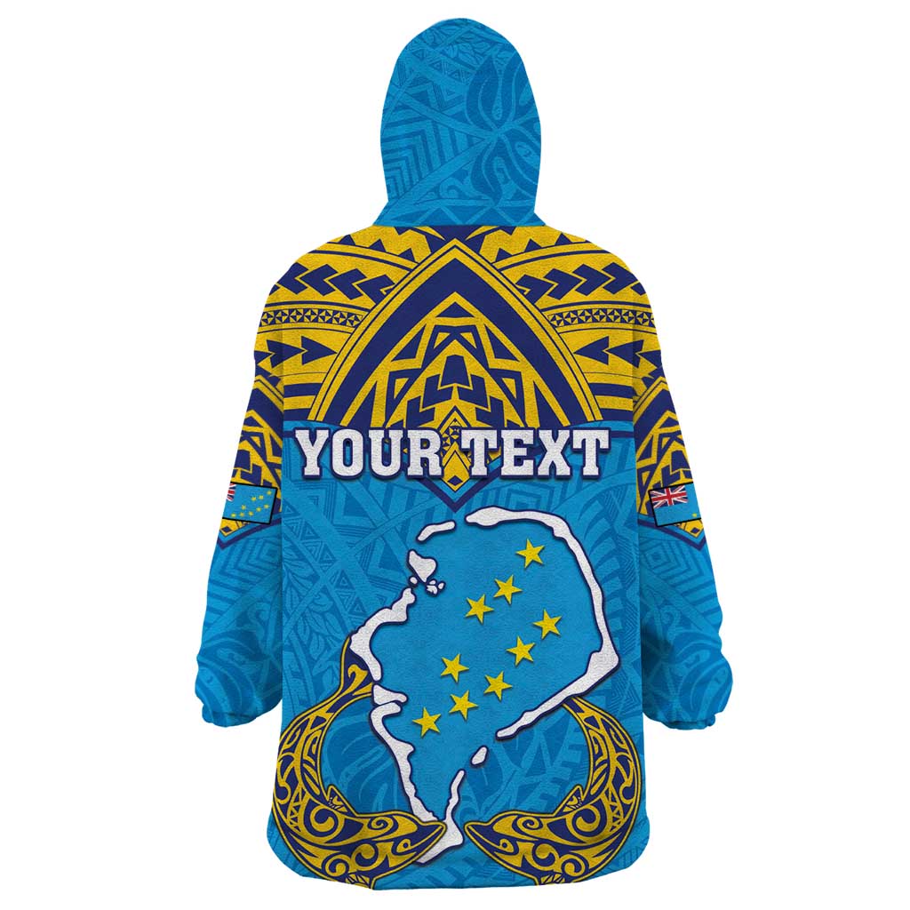 Personalised Tuvalu Independence Day Wearable Blanket Hoodie Coat Of Arms With Polynesian Dolphin Tattoo LT05 - Polynesian Pride