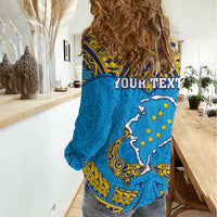 Personalised Tuvalu Independence Day Women Casual Shirt Coat Of Arms With Polynesian Dolphin Tattoo LT05 - Polynesian Pride