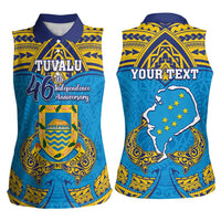 Personalised Tuvalu Independence Day Women Sleeveless Polo Shirt Coat Of Arms With Polynesian Dolphin Tattoo LT05 - Polynesian Pride
