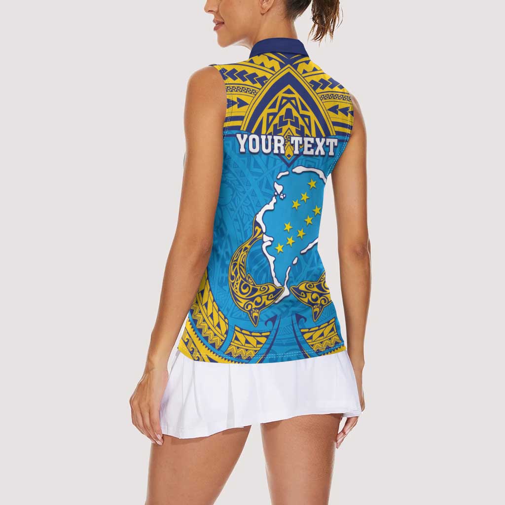 Personalised Tuvalu Independence Day Women Sleeveless Polo Shirt Coat Of Arms With Polynesian Dolphin Tattoo LT05 - Polynesian Pride