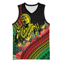 Retro Hawaiian Singer Basketball Jersey Polynesian Style Tropical Flowers LT05 Unisex Black - Polynesian Pride