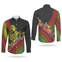 Retro Hawaiian Singer Couples Matching Off Shoulder Short Dress and Long Sleeve Button Shirt Polynesian Style Tropical Flowers LT05 - Polynesian Pride