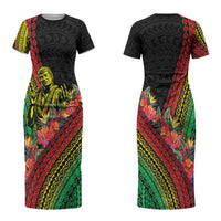 Retro Hawaiian Singer Couples Matching Short Sleeve Bodycon Dress and Hawaiian Shirt Polynesian Style Tropical Flowers LT05 - Polynesian Pride