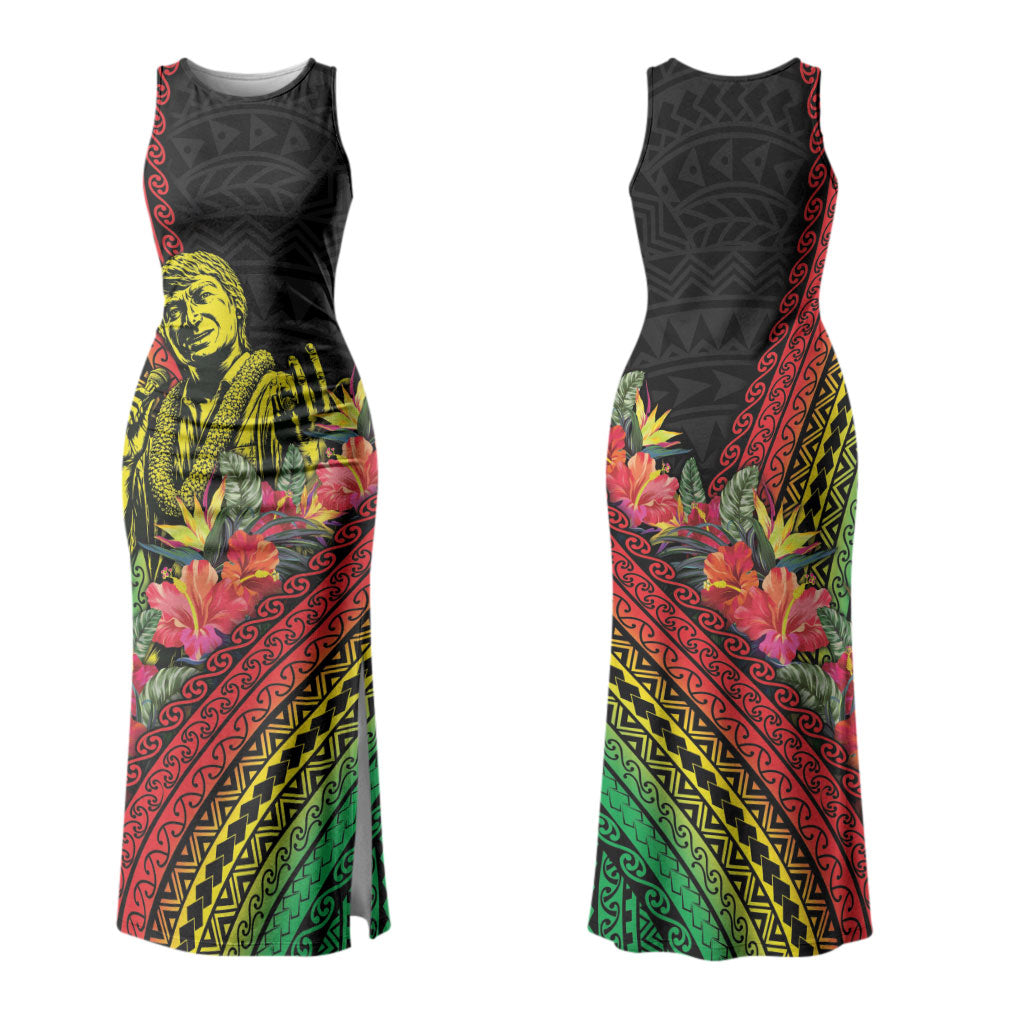 Retro Hawaiian Singer Couples Matching Tank Maxi Dress and Long Sleeve Button Shirt Polynesian Style Tropical Flowers LT05 - Polynesian Pride