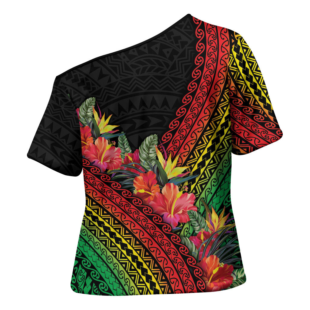 Retro Hawaiian Singer Cross Shoulder Shirt Polynesian Style Tropical Flowers LT05 - Polynesian Pride
