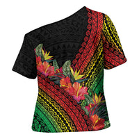 Retro Hawaiian Singer Cross Shoulder Shirt Polynesian Style Tropical Flowers LT05 - Polynesian Pride