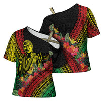 Retro Hawaiian Singer Cross Shoulder Shirt Polynesian Style Tropical Flowers LT05 - Polynesian Pride