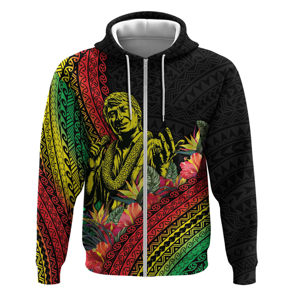 Retro Hawaiian Singer Hoodie Polynesian Style Tropical Flowers LT05 Zip Hoodie Black - Polynesian Pride