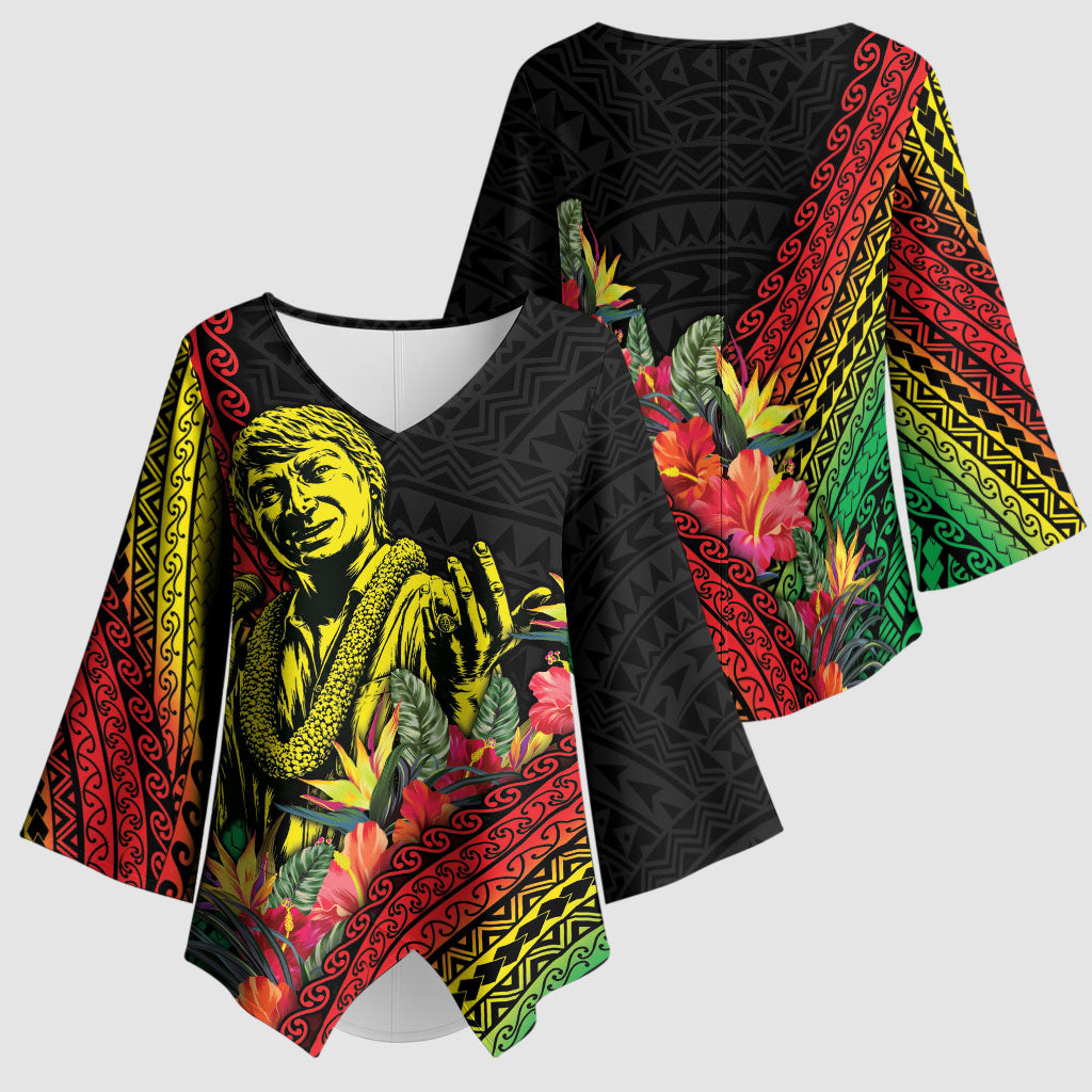 Retro Hawaiian Singer Kimono Sleeve Blouse Polynesian Style Tropical Flowers LT05 - Polynesian Pride