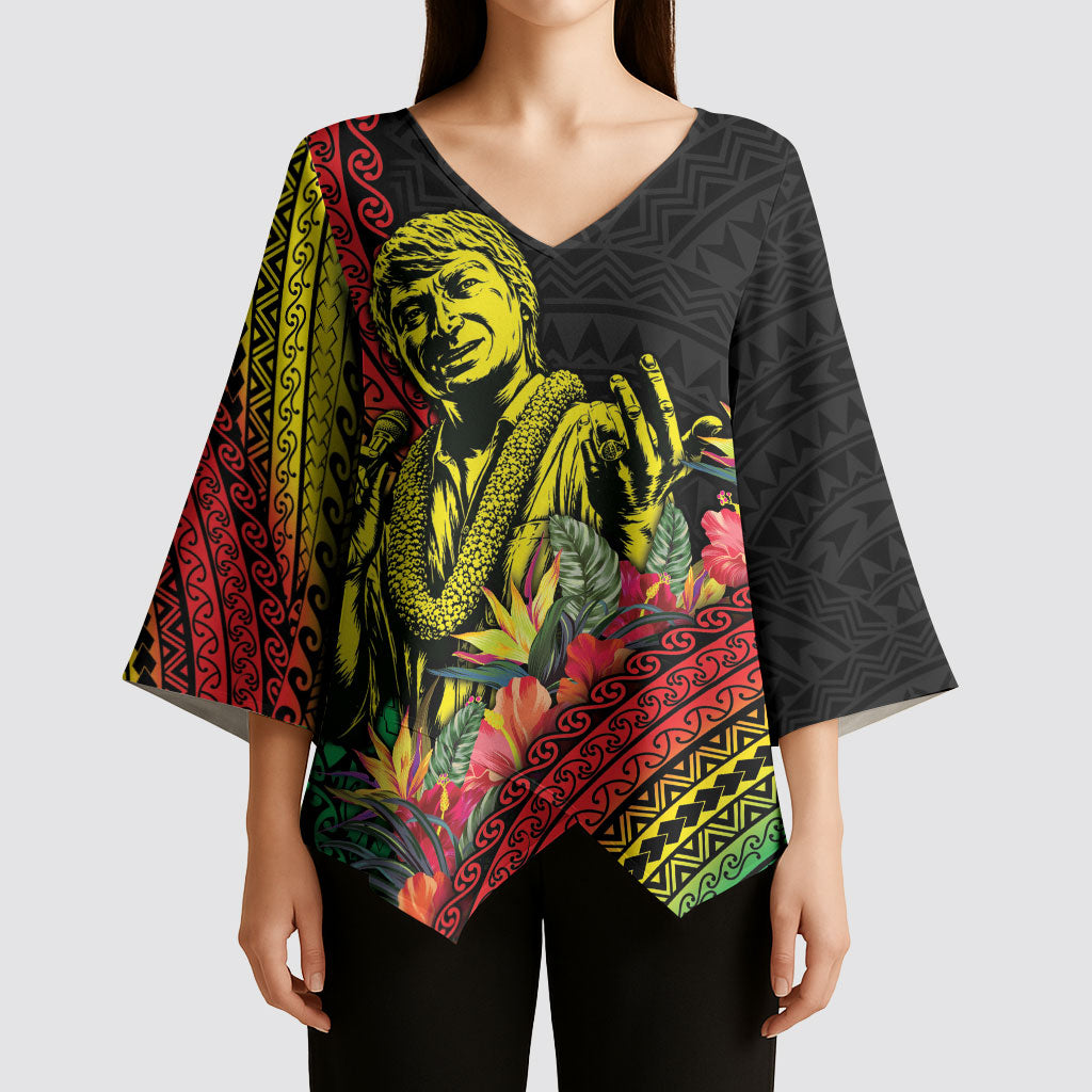 Retro Hawaiian Singer Kimono Sleeve Blouse Polynesian Style Tropical Flowers LT05 - Polynesian Pride